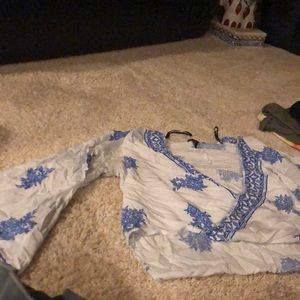 Blue & White crossover top